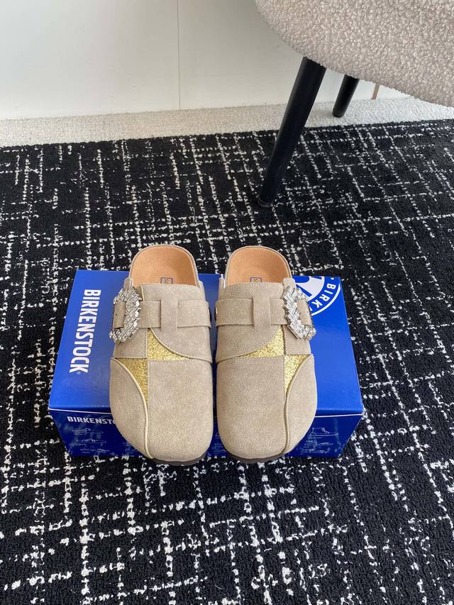 代购级 Birkenstock 24Ss秋冬博肯 真软木潮流时尚 钻扣 休闲 包头拖 人体工程学设计符合脚形的脚床，软木材质穿着超级轻便舒适，楦形线条优美，做工